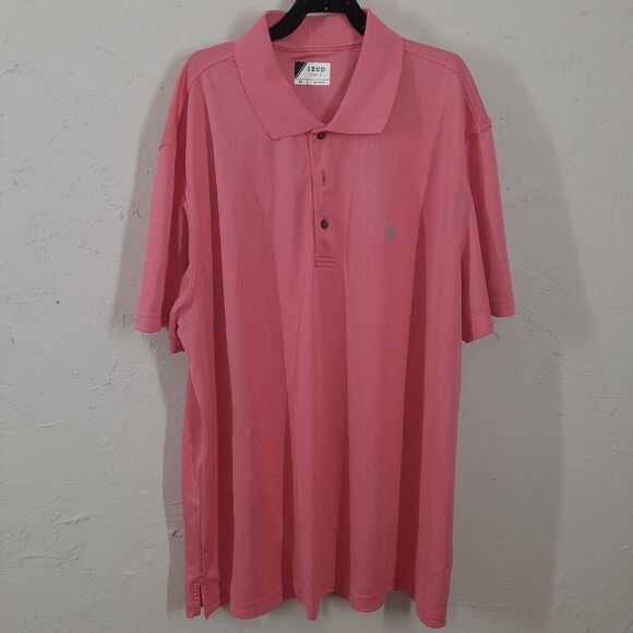 Izod Golf Polo Shirt Adult XL Pink Check Short Sleeve Mens - Picture 1 of 9